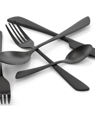 Gibbous 20 Piece Flatware Utensil Set, Stainless Steel Silverware Metal Service for 4 in Black