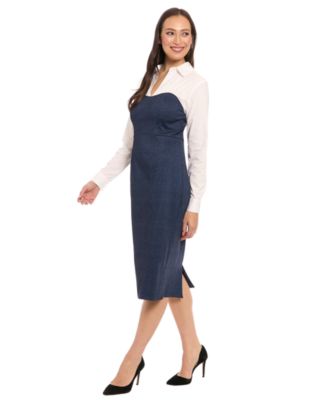 London Times - Women's Collared Denim Dress