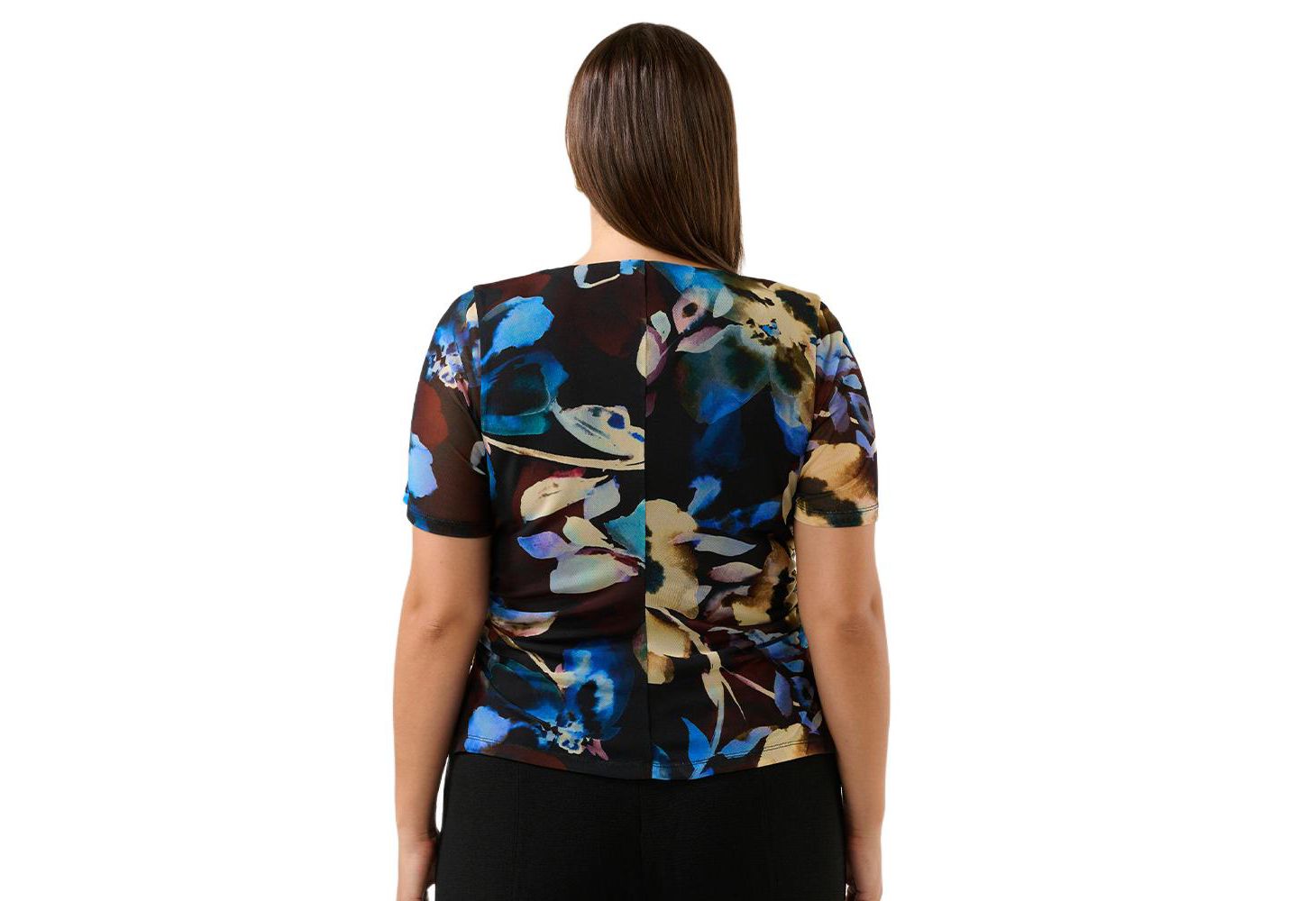 Женский топ ESTELLE Plus Size Cleo Floral Mesh Ruched Short Sleeve, цвет: Синий — фото 3