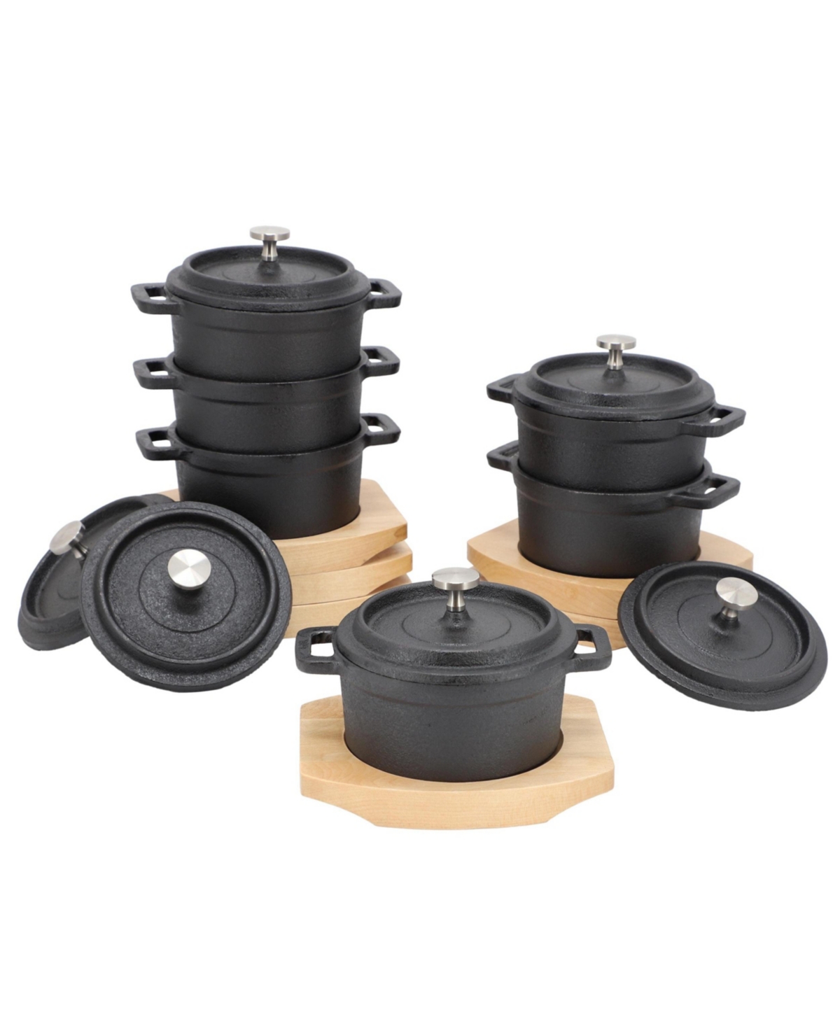 MegaChef Piece Cast Iron 8 Ounce Mini Dutch Oven with Wood Tray