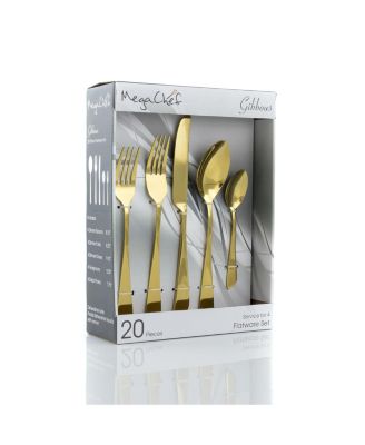 Gibbous 20 Piece Flatware Utensil Set, Stainless Steel Silverware Metal Service for 4 in Gold