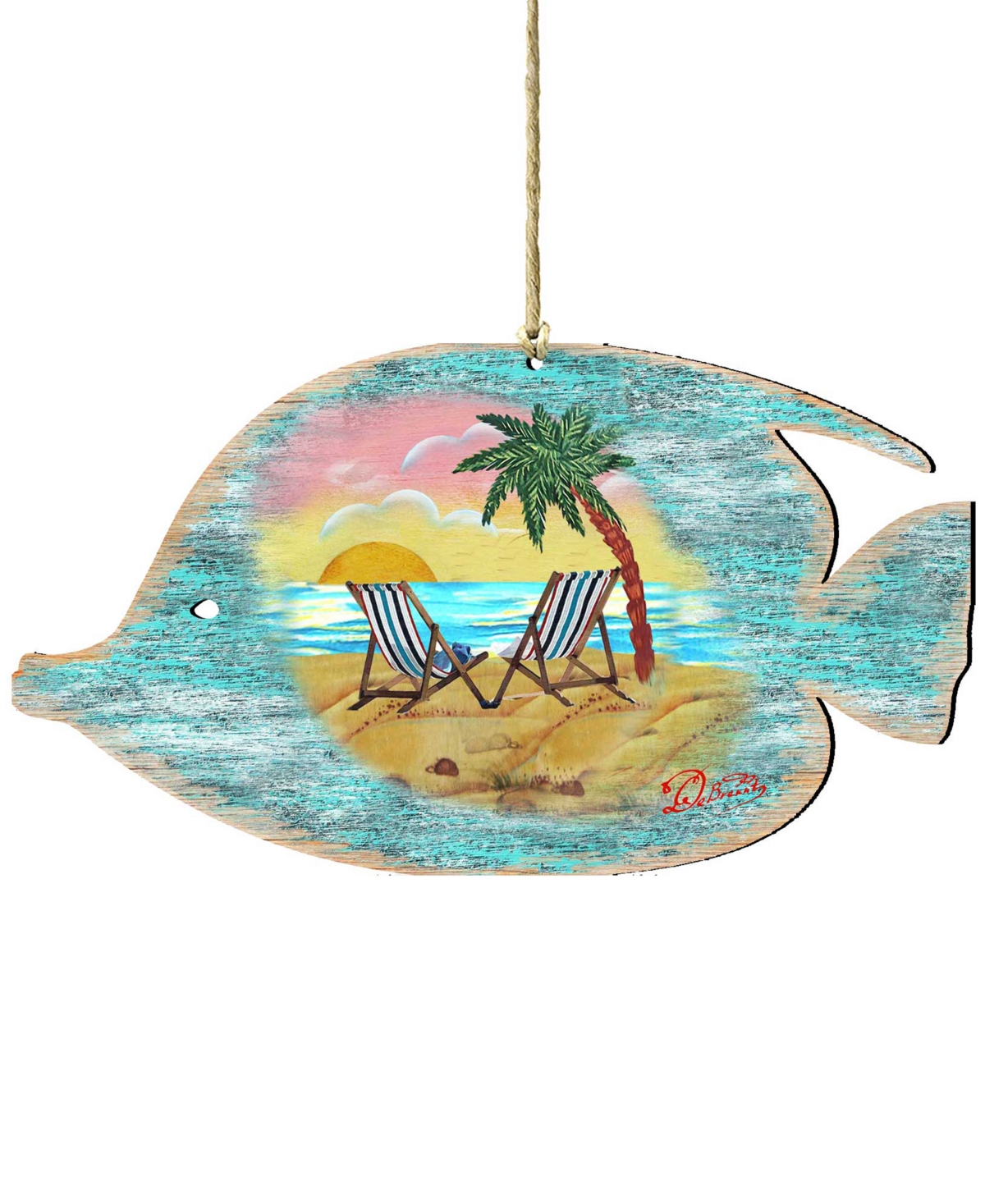 Designocracy Rustic Tropical Fish Wooden Ornament In Multi