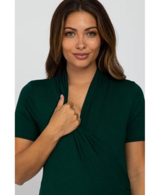 Maternity Forest Green Solid Short Sleeve Wrap Front Maternity/Nursing Top