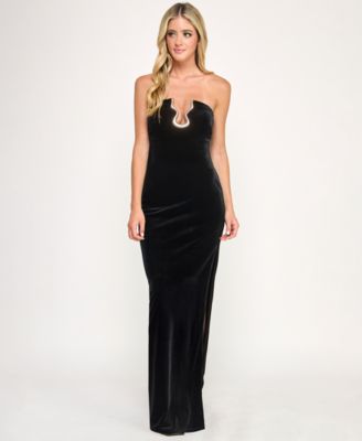 SENI & CADE - Juniors' Velvet Strapless Plunge Dress