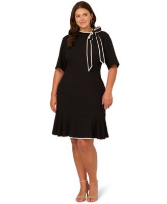 Adrianna Papell - Plus Size Tie Neck Flounce Dress