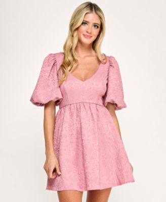City Studios - Juniors' Jacquard Balloon-Sleeve Fit & Flare Dress