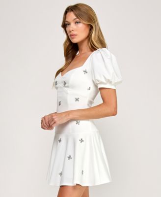 Women's Drop Waist Puff Sleeve Short Dress