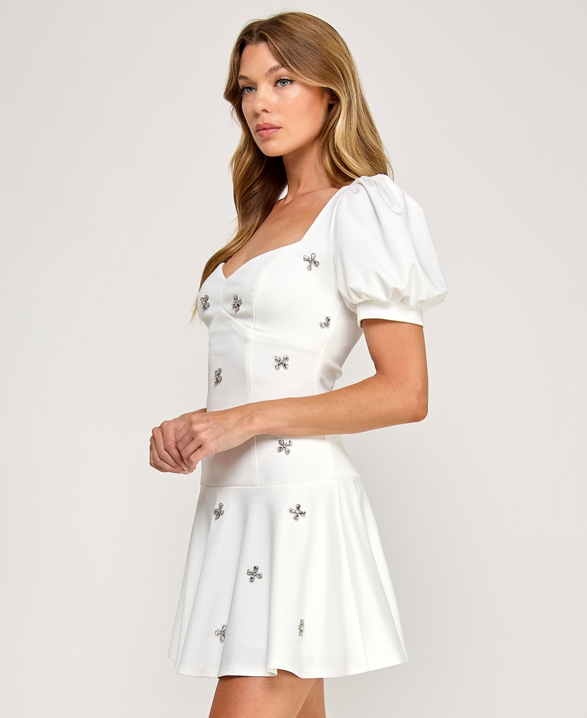 City Studios Women's Drop Waist Puff Sleeve Short Dress