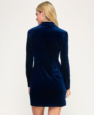 Juniors' Notch-Lapel Tuxedo-Style Velvet Dress