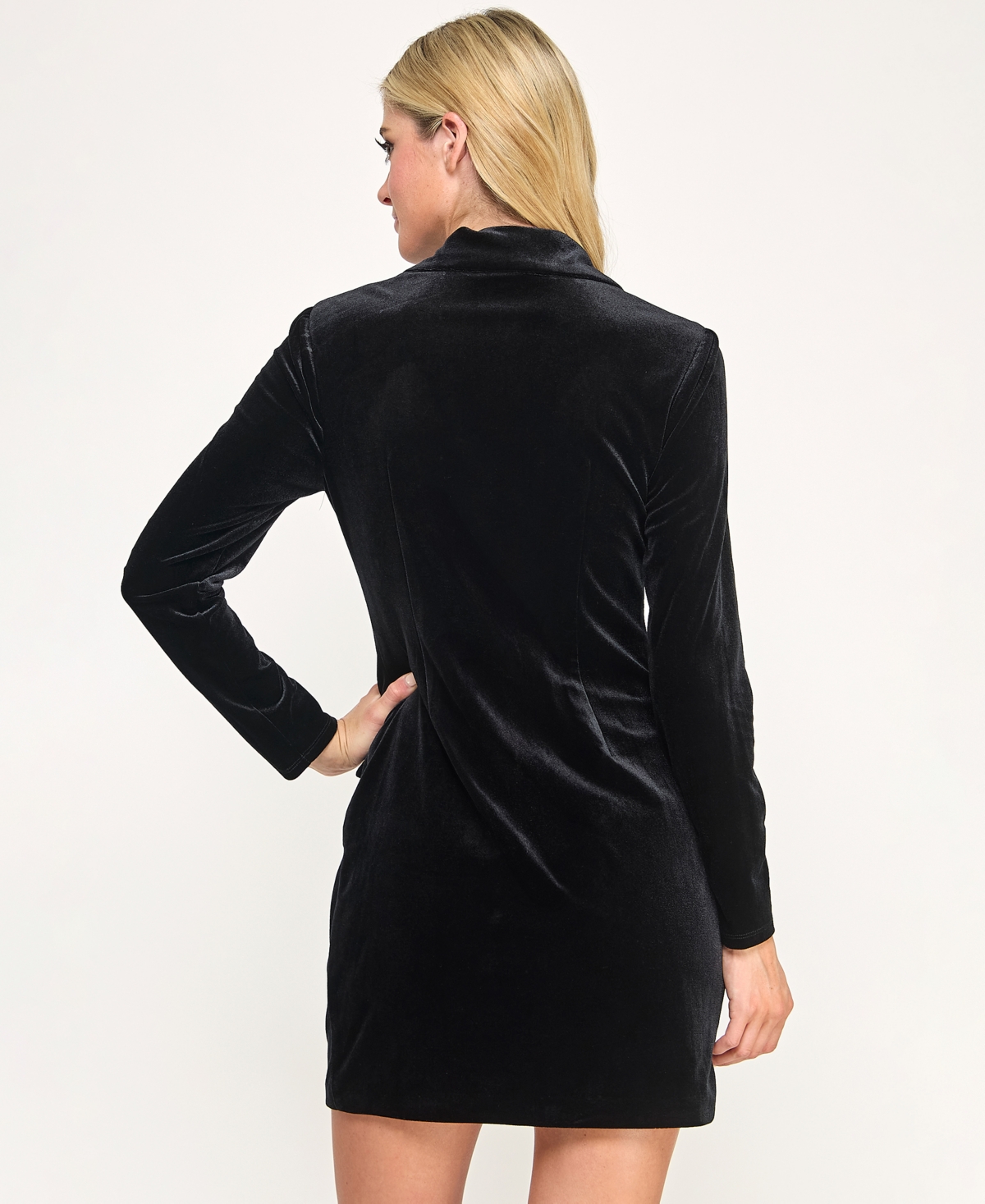 City Studios Women's Velvet Short Collar Tuxedo Blazer Dress In Black