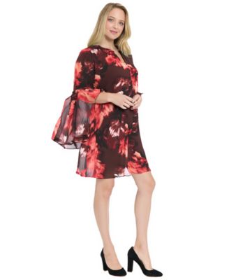 Women's V-Neck High Low Ruffle Flounce Sleeve Dress