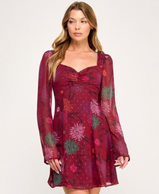 Juniors' Long Bell Sleeve Short Dress