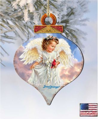 Angel with Cardinal Wooden Ornament