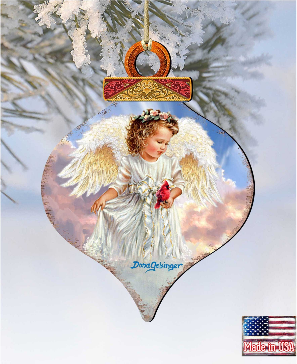 Designocracy Angel With Cardinal Wooden Ornament In Multi