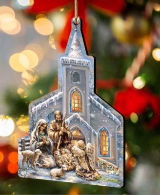Nativity Chapel Wood Christmas Ornament