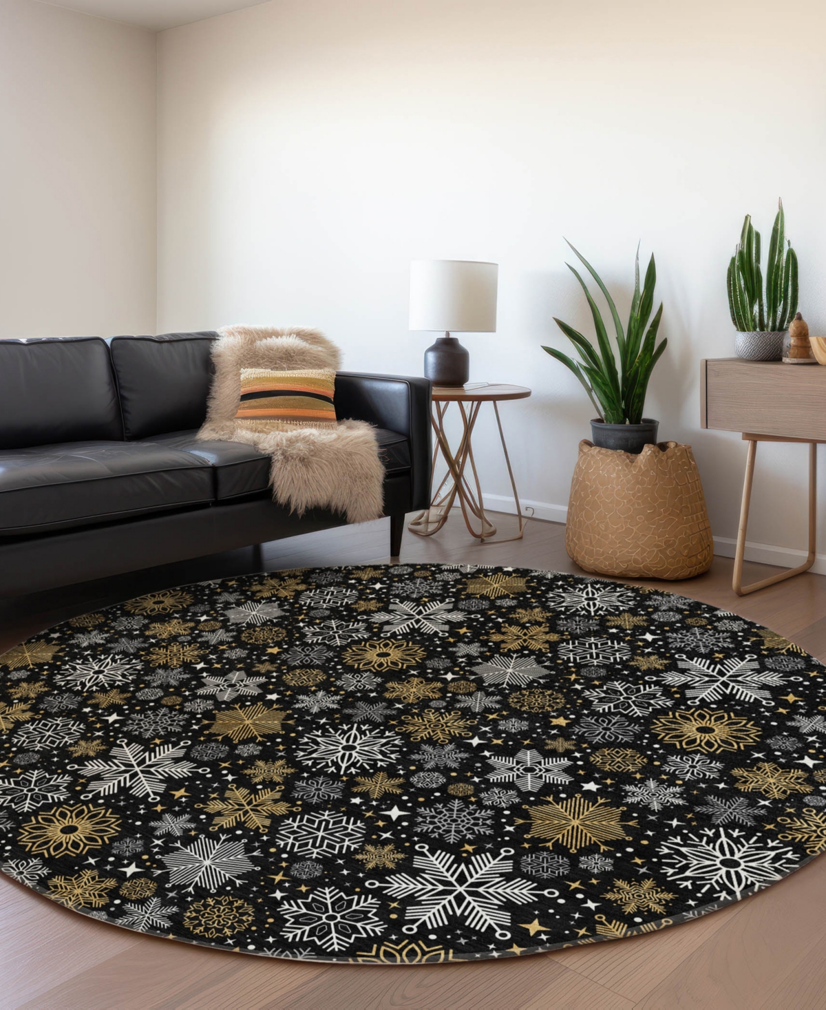 Addison Holiday Washable Indoor/outdoor Acn1823 8'x8' Round Area Rug In Black
