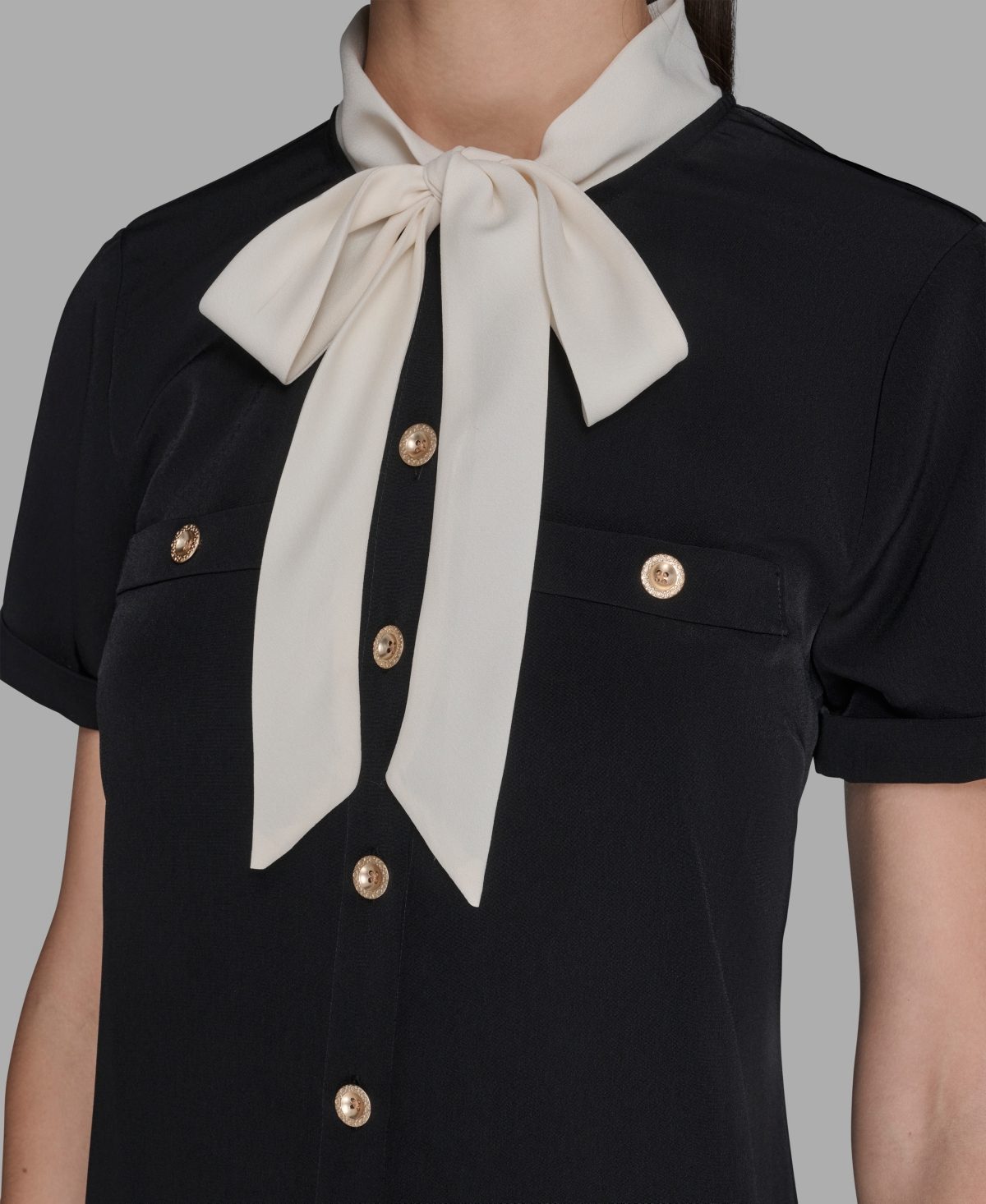 Karl Lagerfeld Women's Bow Tie Neck A-line Dress In Black