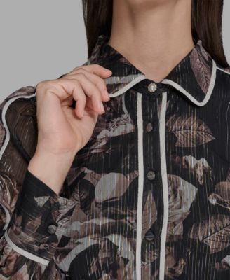 Women's Printed Crinkle Chiffon Collared Shirt Dress