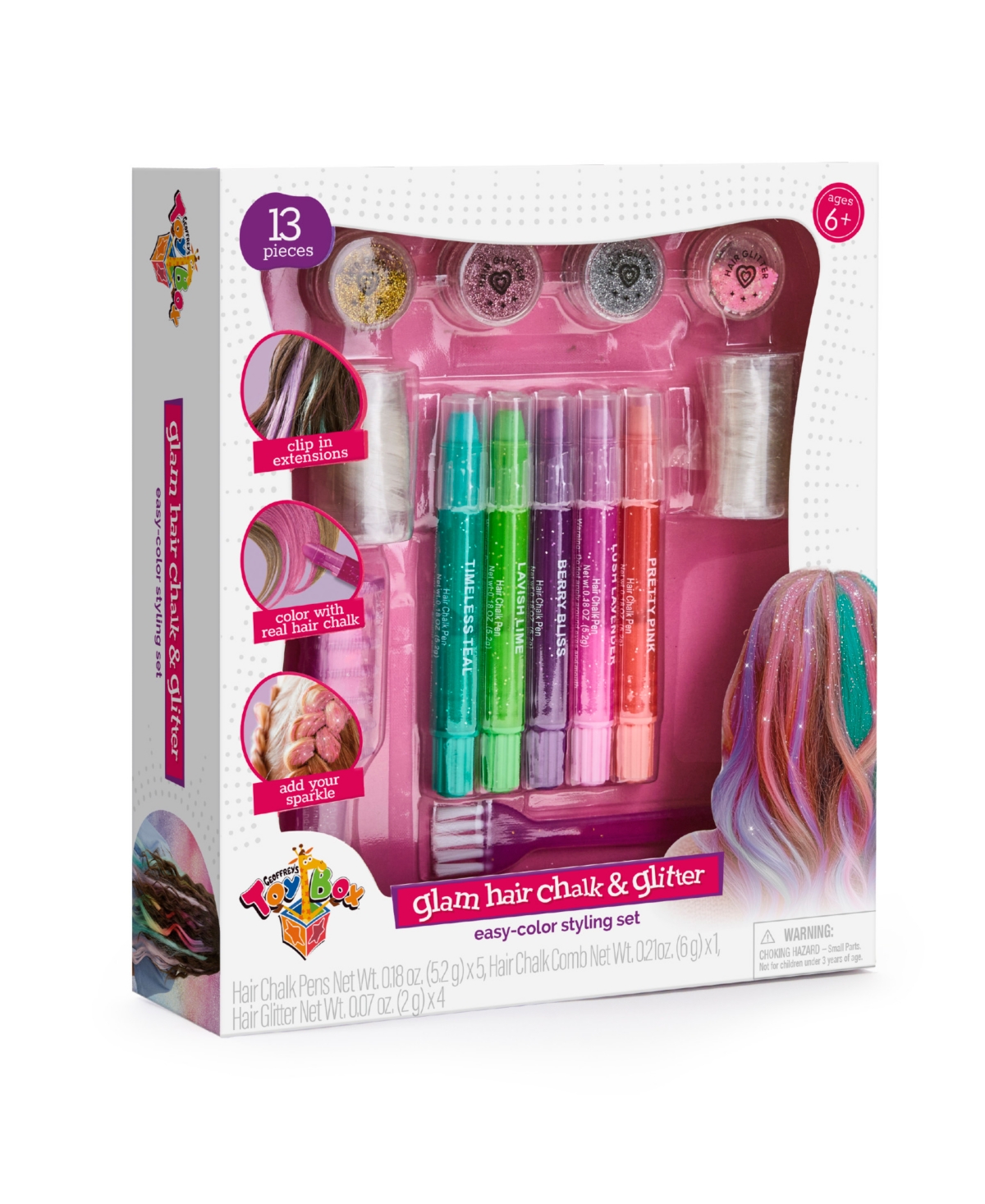 Geoffrey's Toy Box Glam Hair Chalk Glitter Easy-color Styling Set In Transparent