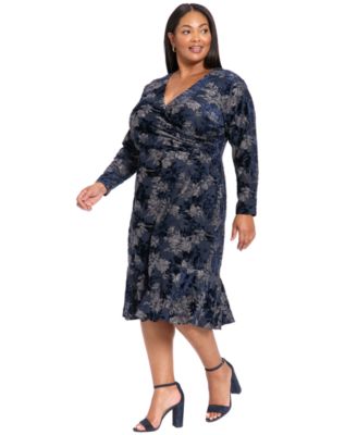 Plus Size Print V-Neck Long Sleeve Dress