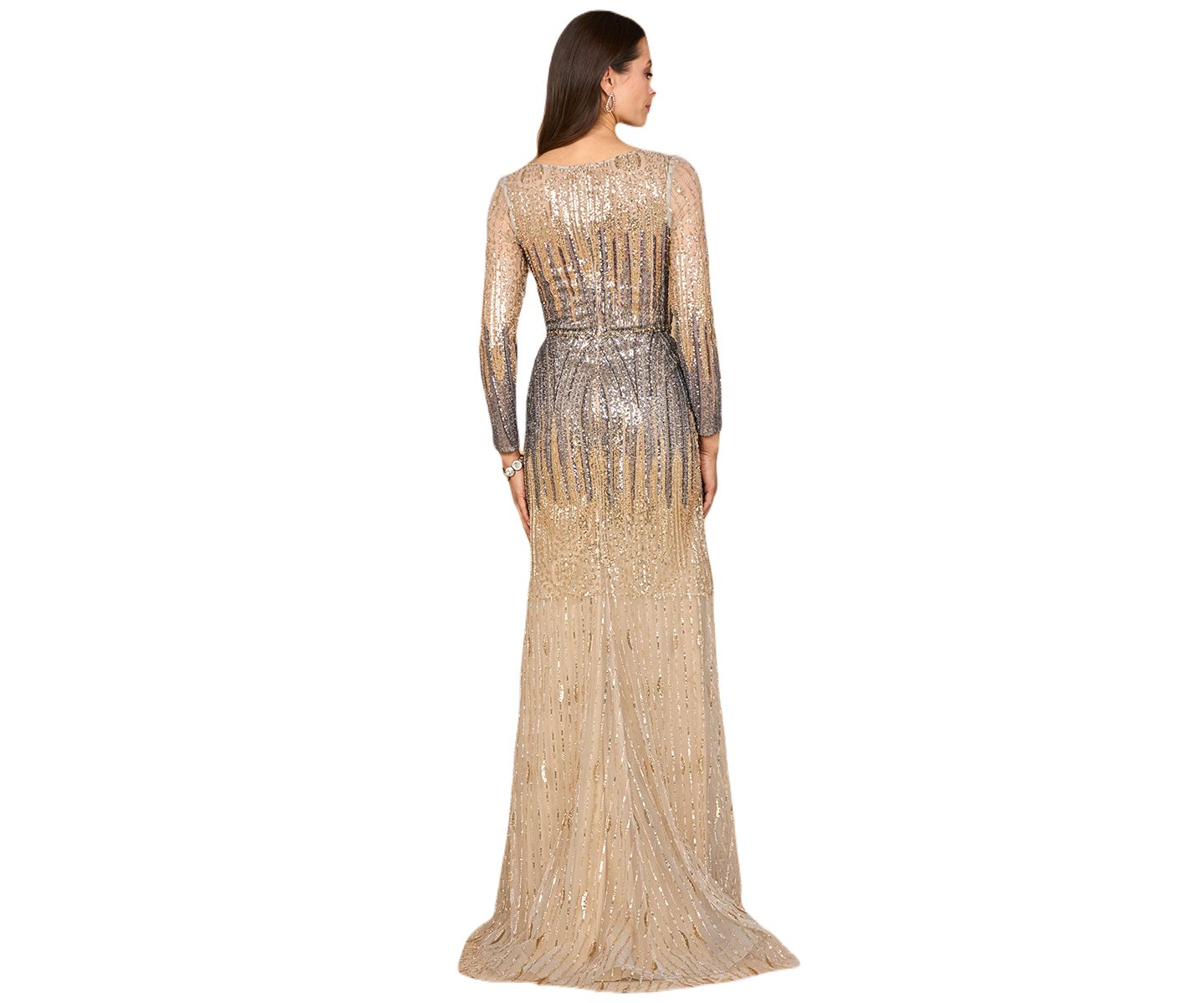 Женские платья Lara Mermaid, Beaded Long Sleeve Gown, цвет: Золотой графитовый — фото 2