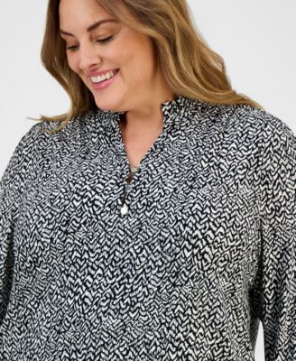 Plus Size Ruffled-Neck Smocked-Cuff Top