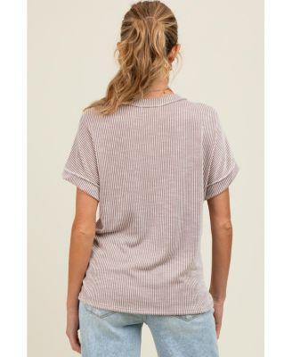 Maternity Taupe Ribbed Exposed Seam Short Sleeve Top