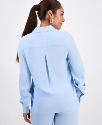Petite Long-Sleeve Embellished Button-Front Blouse, Macy's Exclusive