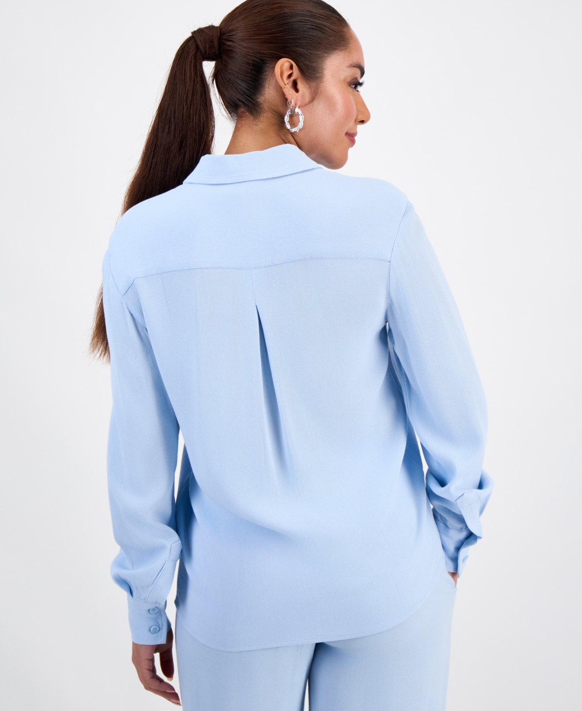 I.n.c. International Concepts Petite Long-Sleeve Embellished Button-Front Blouse, Macy's Exclusive