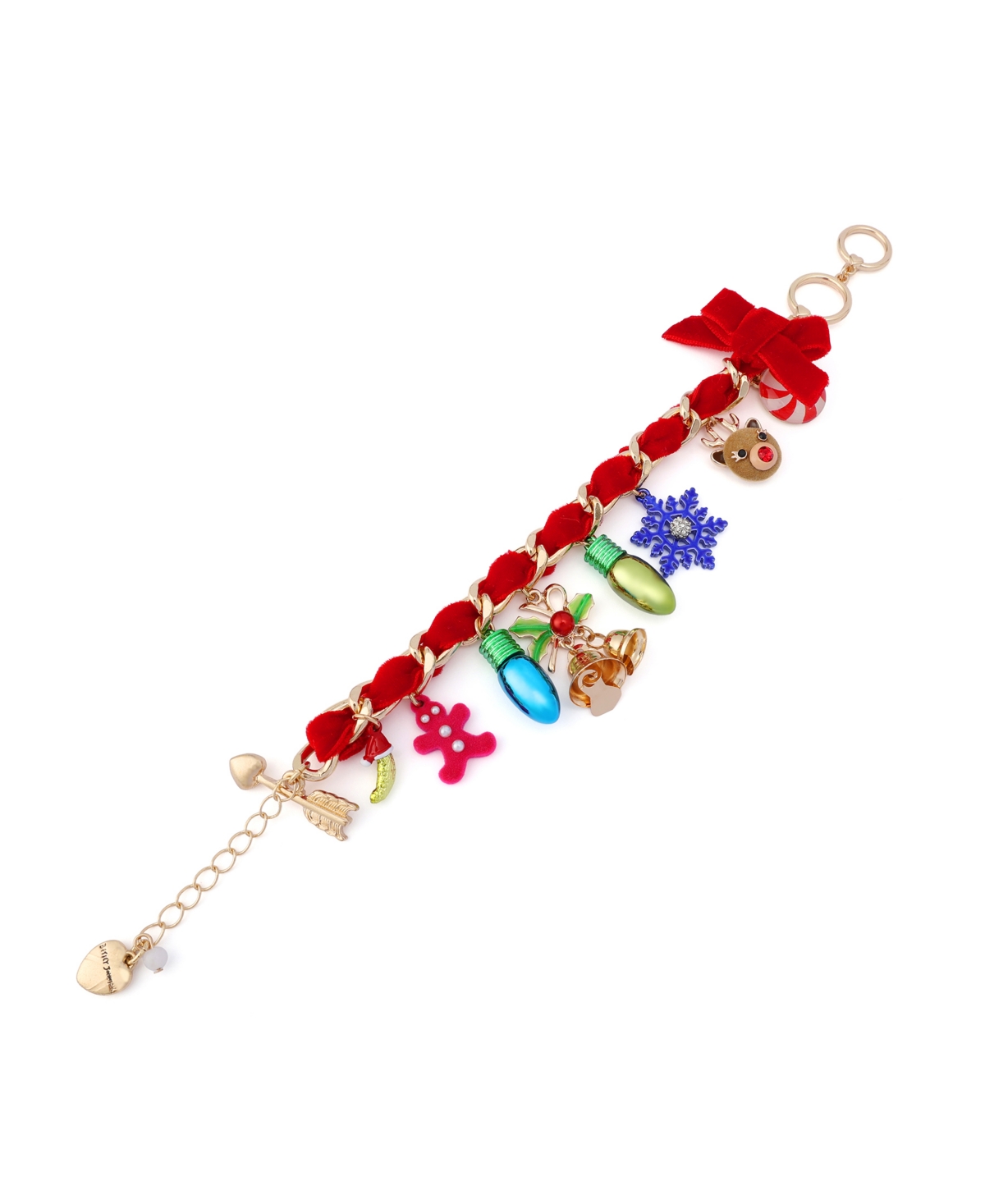 Betsey Johnson Faux Cultivated Pearl Santa Baby Charm Bracelet In Multi