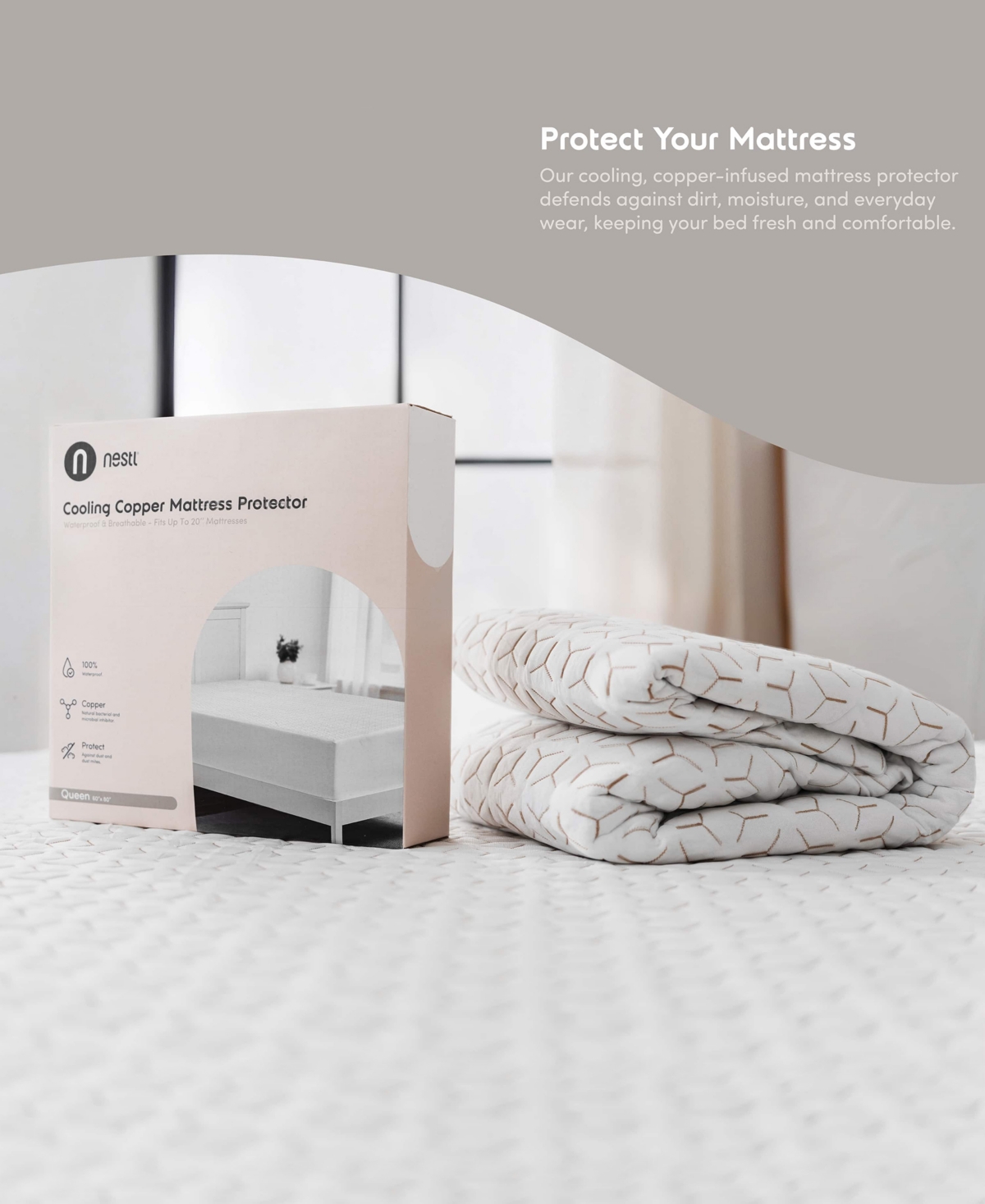 Nestl Copper Hypoallergenic Waterproof Cooling Mattress Protector