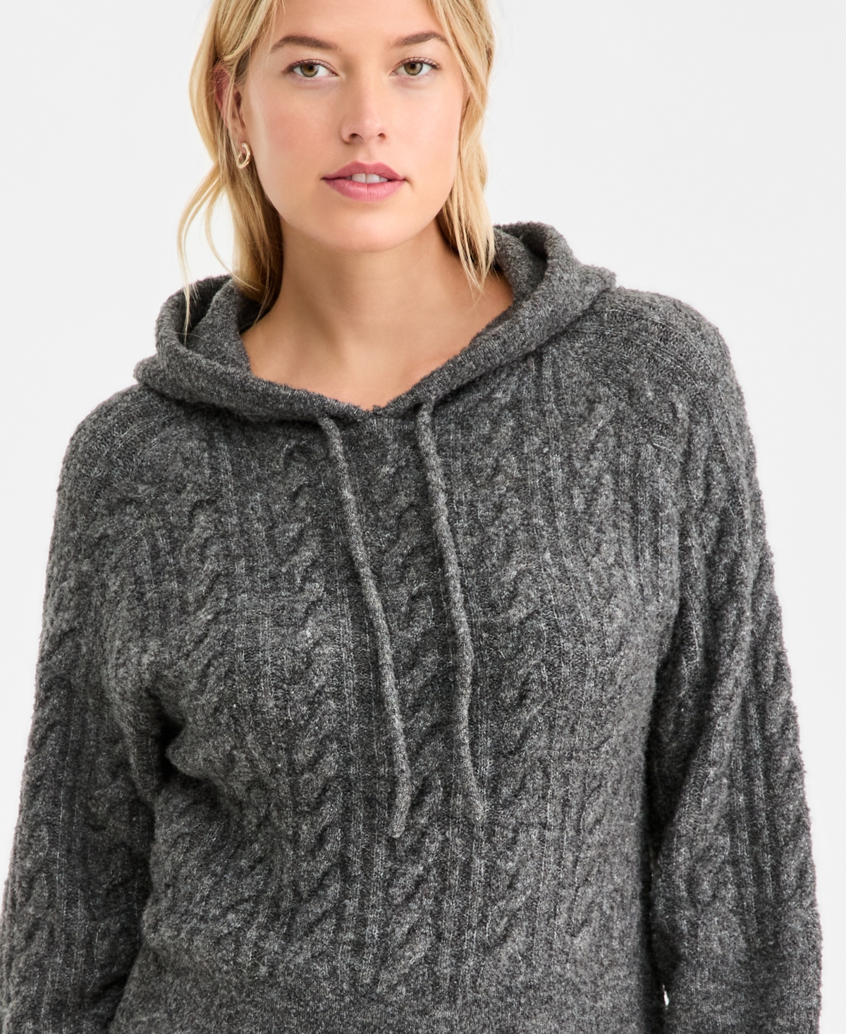 On 34th Women's Cozy Sweater Cable Hoodie, Macy's Exclusive In Gray