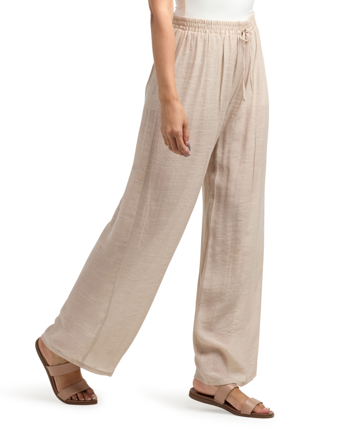 Bcx Women's Resort Gauzy Texture Mid Rise Wide Leg Pants In Neutral