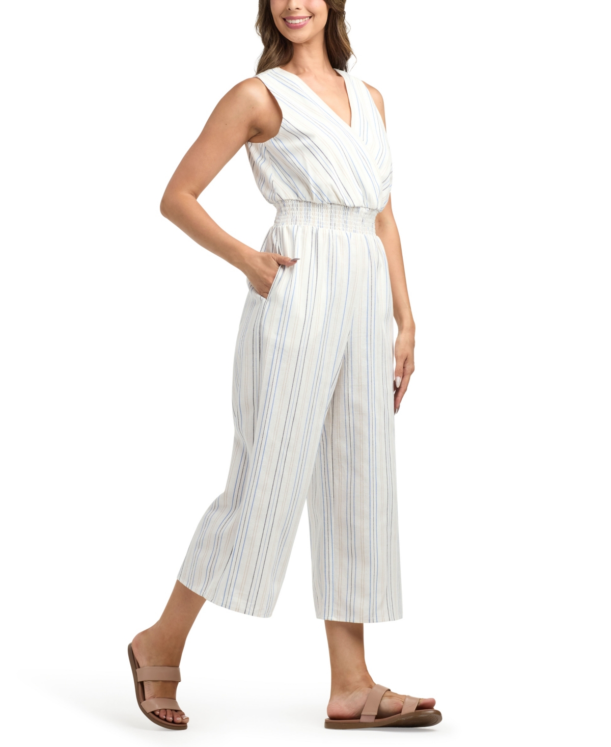 Bcx Women's Resort Stripe Smocked Waist Jumpsuit