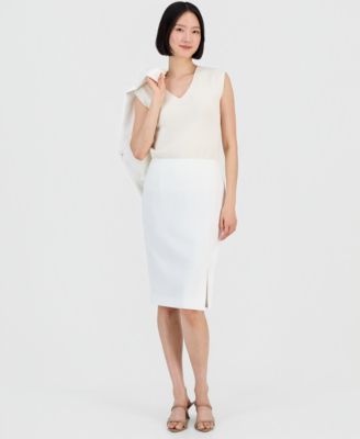 Women's Asymmetrical Belted Jacket & Pencil Skirt Suit Set