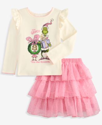 Girls' 2T-6X Long-Sleeve Top and Skirt, 2-Piece Set