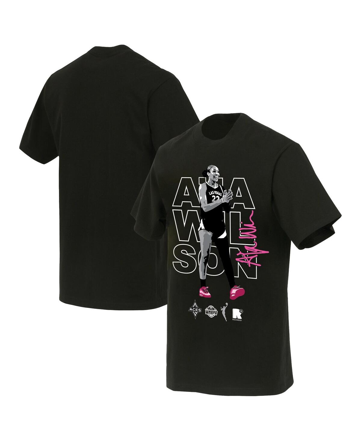 Round21 Men's And Women's A'ja Wilson Black Las Vegas Aces Poster T-shirt In Black