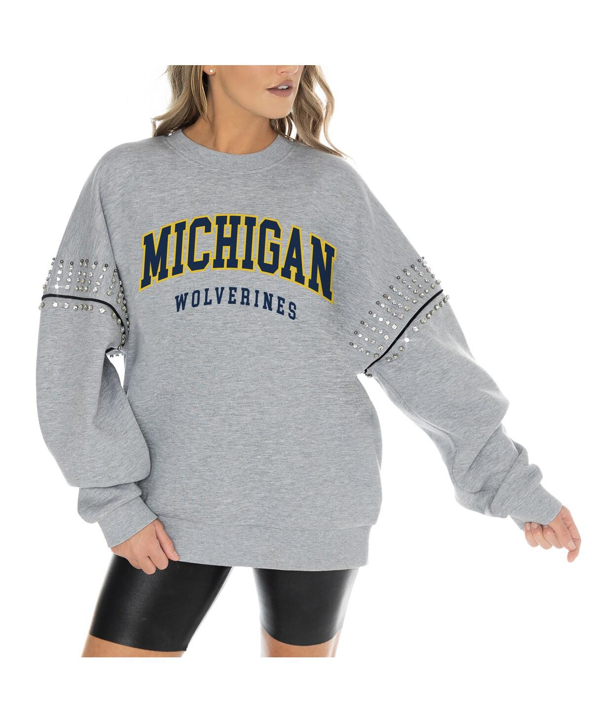 Gameday Couture Women's Heather Gray Michigan Wolverines Competitive Edge Oversized Fleece Pullover Sweatshirt