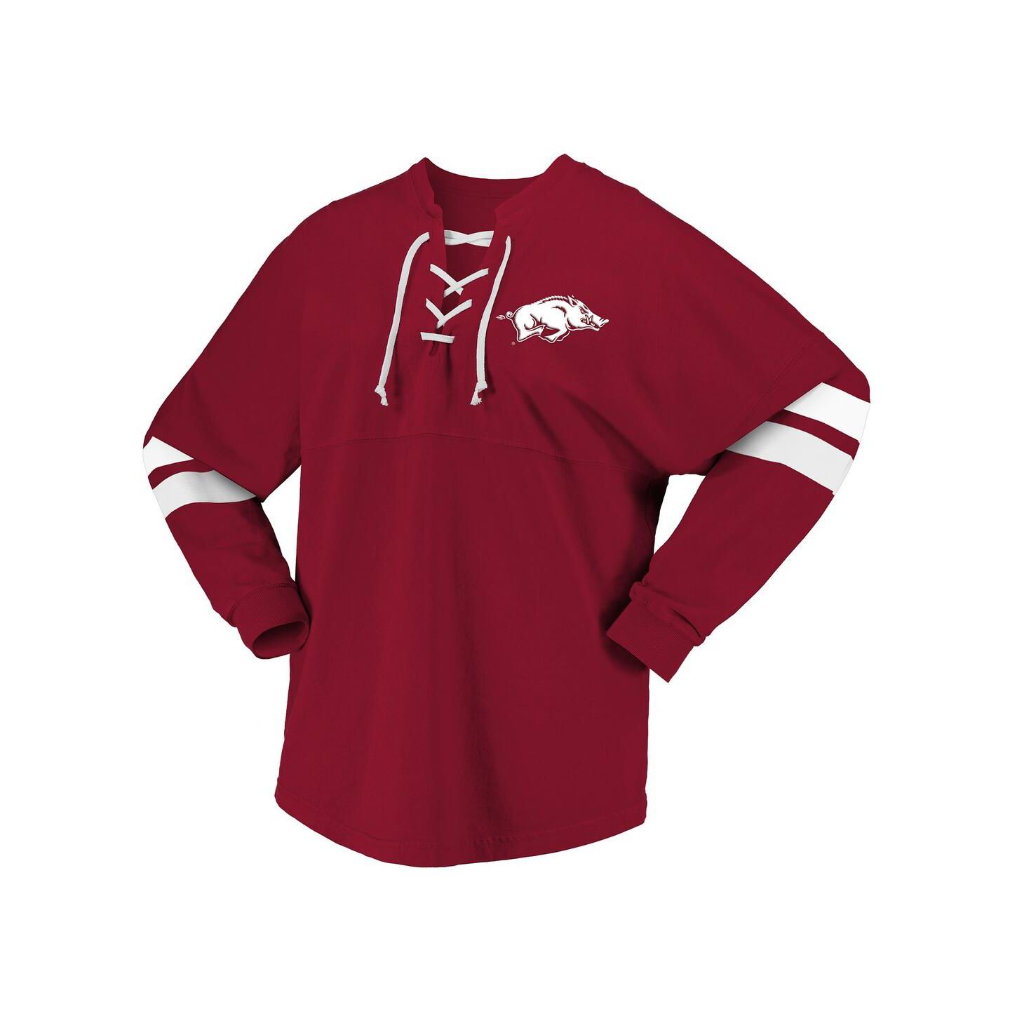 Женская футболка Spirit Jersey Cardinal Arkansas Razorbacks Lace-Up V-Neck Long Sleeve — фото 3