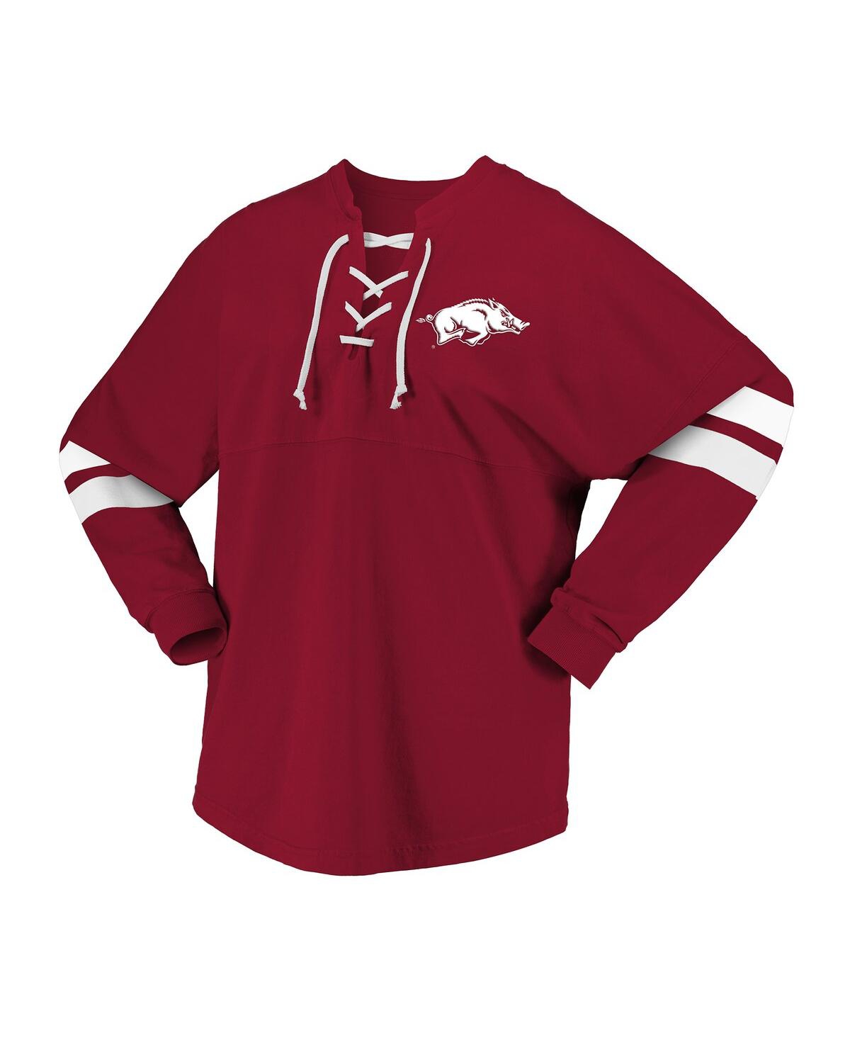 Spirit Jersey Women's Cardinal Arkansas Razorbacks Lace-up V-neck Long Sleeve T-shirt In Red