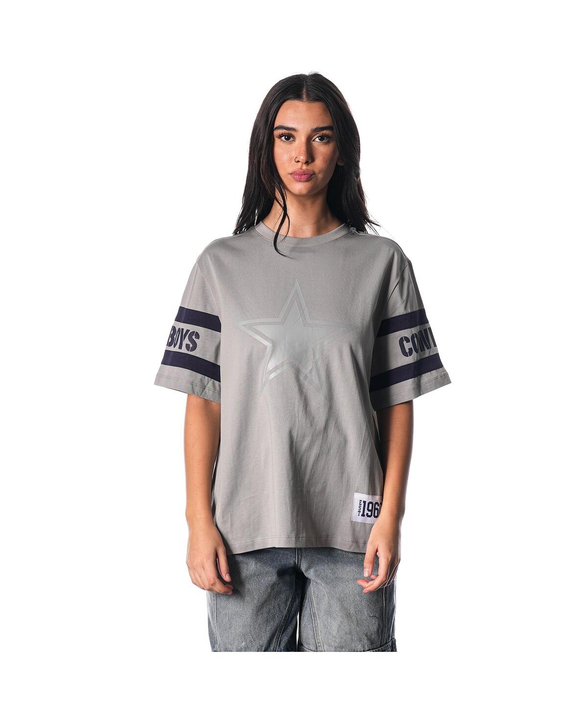The Wild Collective Women's Black Dallas Cowboys Drop Shoulder T-shirt In Gray