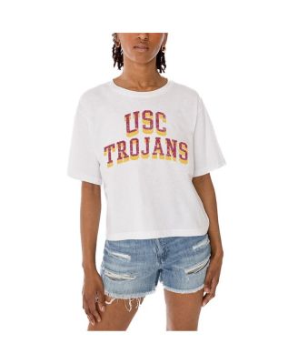 Women's White USC Trojans Claim To Fame Boxy Cropped T-Shirt
