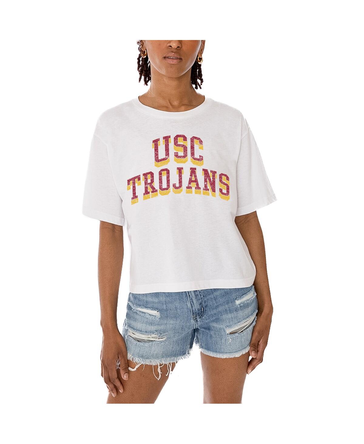 Gameday Couture Women's White Usc Trojans Claim To Fame Boxy Cropped T-shirt In White