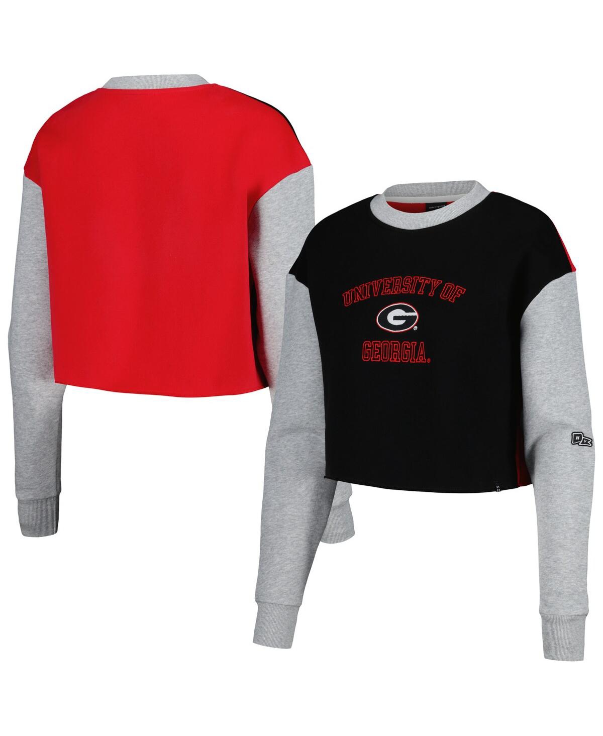 Hype And Vice Women's Black Georgia Bulldogs Color Block Rookie Crew Pullover Sweatshirt In Black
