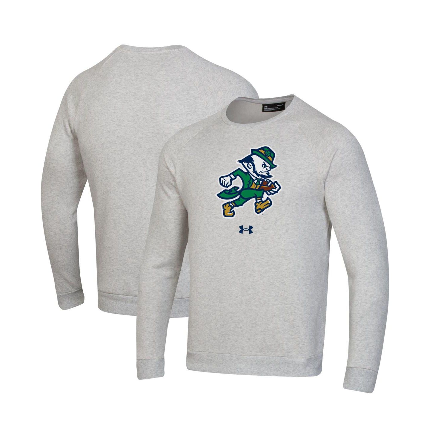 Мужская толстовка Under Armour Gray Notre Dame Fighting Irish Leprechaun Rival Raglan Fleece Crew Neck — фото 1