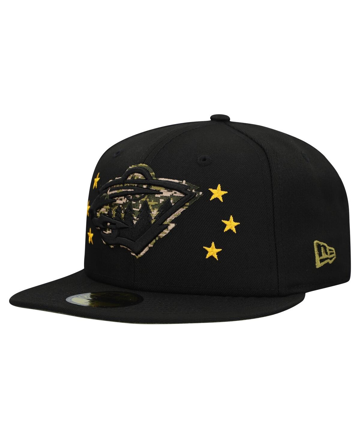 New Era Men's Black Minnesota Wild Military Appreciation Digital Camo Stars 59fifty Fitted Hat In Black