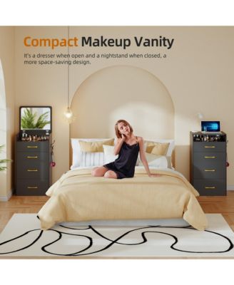 3-in-1 Vanity Desk with Flip Mirror, Glass Top, 3 Drawers