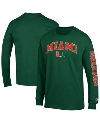 Champion - Men's Green Miami Hurricanes Arch Over Logo 2-Hit Long Sleeve T-Shirt