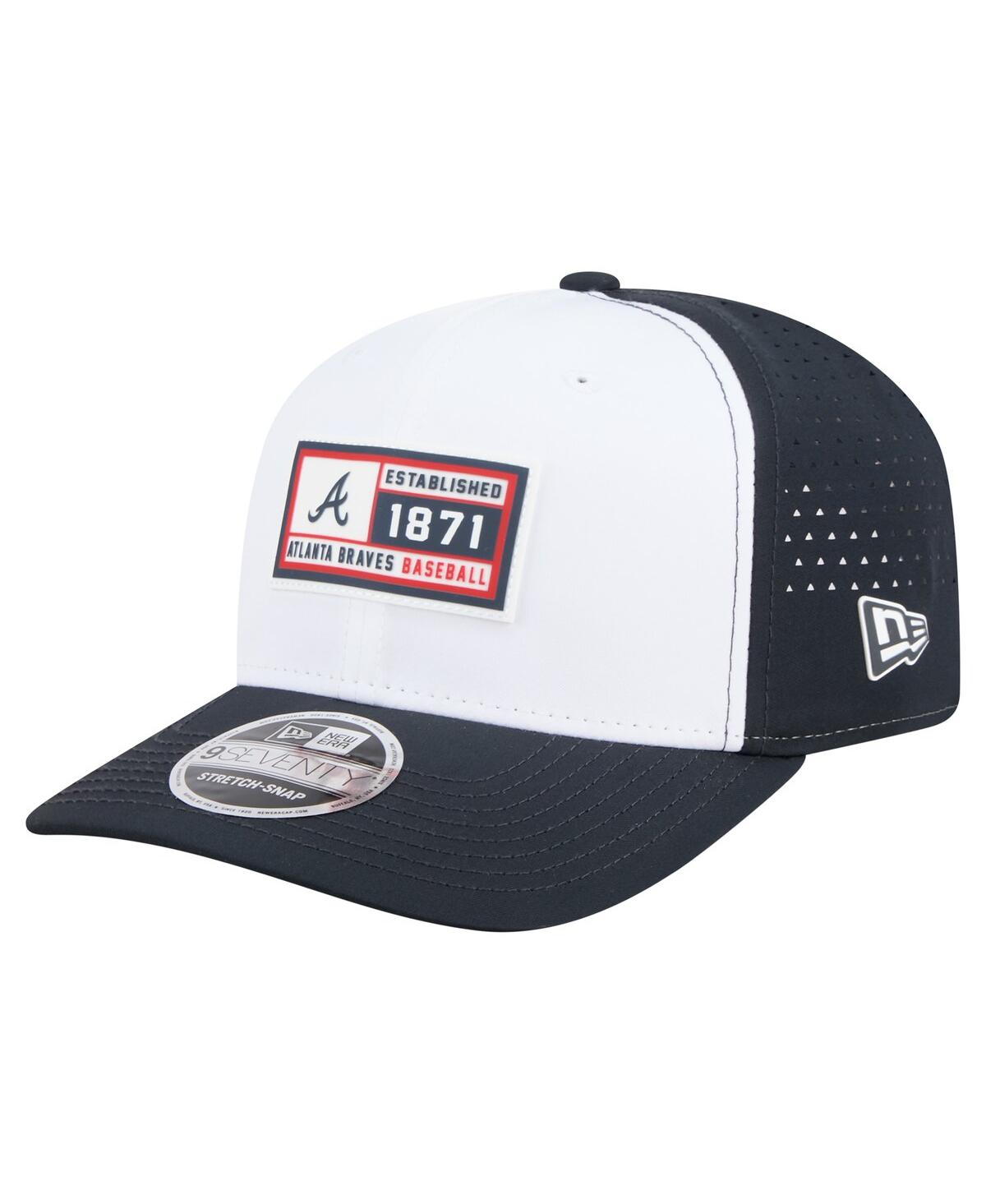 New Era Men's White/navy Atlanta Braves Established Patch 9seventy Adjustable Hat In Black