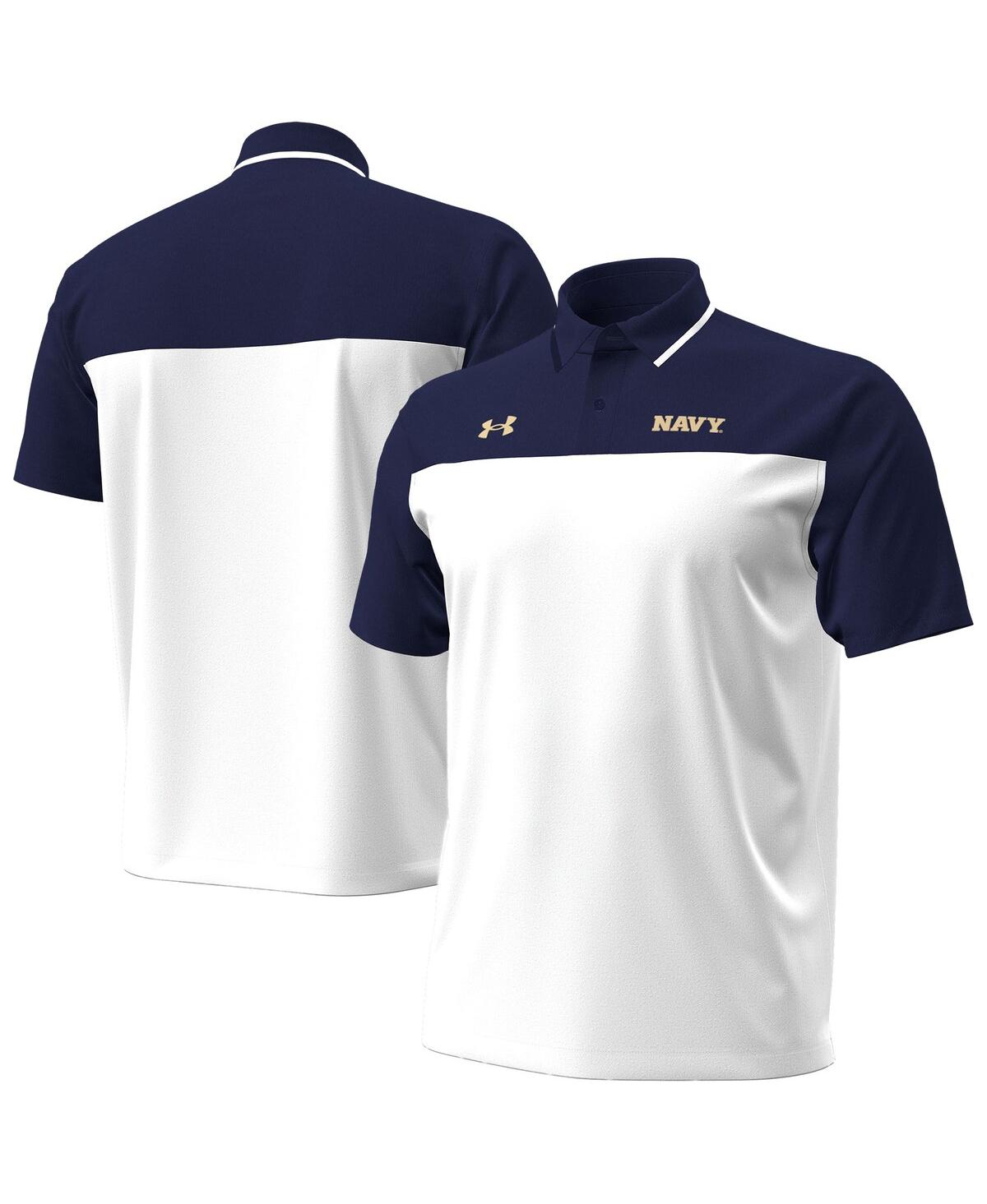Under Armour Men's White/navy Midshipmen Green Blocked Polo Shirt In Multi